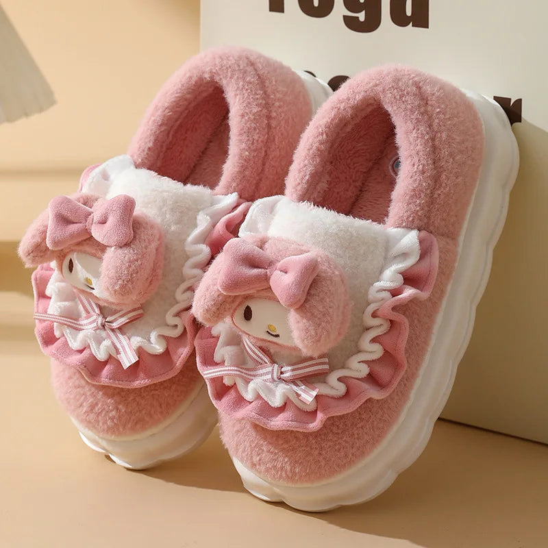 Kuschelige Baumwoll-Hausschuhe Damen – Kuromi & Hello Kitty Style
