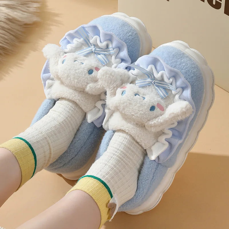 Kuschelige Baumwoll-Hausschuhe Damen – Kuromi & Hello Kitty Style