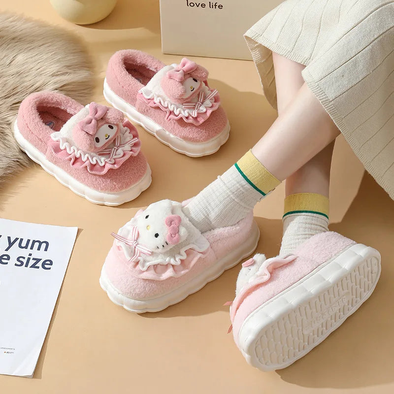 Kuschelige Baumwoll-Hausschuhe Damen – Kuromi & Hello Kitty Style
