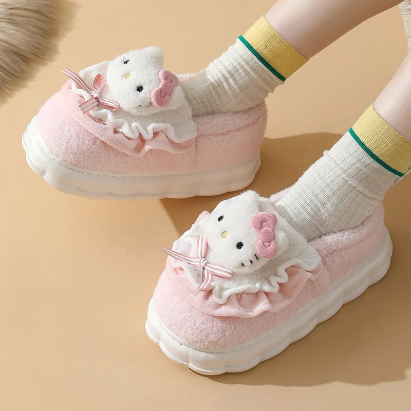 Kuschelige Baumwoll-Hausschuhe Damen – Kuromi & Hello Kitty Style
