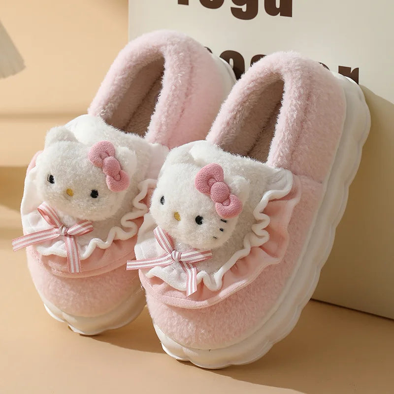 Kuschelige Baumwoll-Hausschuhe Damen – Kuromi & Hello Kitty Style