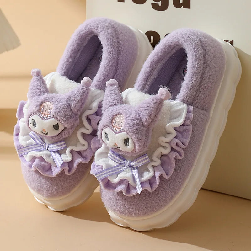 Kuschelige Baumwoll-Hausschuhe Damen – Kuromi & Hello Kitty Style