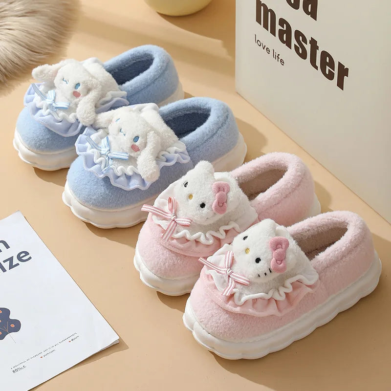 Kuschelige Baumwoll-Hausschuhe Damen – Kuromi & Hello Kitty Style