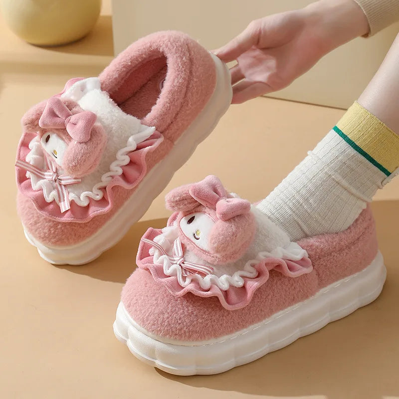 Kuschelige Baumwoll-Hausschuhe Damen – Kuromi & Hello Kitty Style