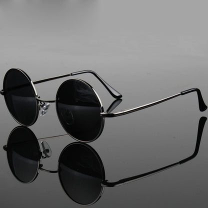 Retro Vintage Round Polarized Sunglasses Men Brand Designer Sun Glasses Women Alloy Metal Frame Black Lens Eyewear Driving UV400