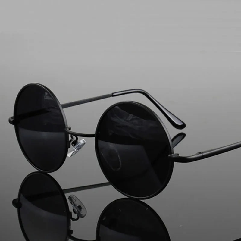 Retro Vintage Round Polarized Sunglasses Men Brand Designer Sun Glasses Women Alloy Metal Frame Black Lens Eyewear Driving UV400