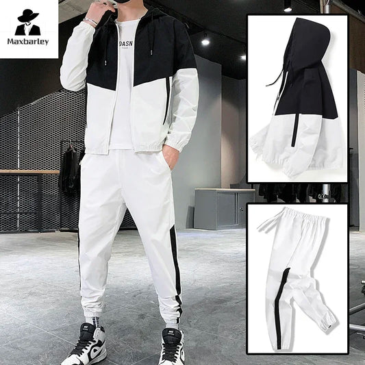 Herren Trainingsanzug – 2-teiliges Colorblock Set mit Kapuze