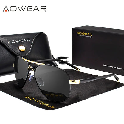 AOWEAR Herren Aviator Sonnenbrille – Stil trifft Funktion! Polarisierte HD-Gläser für klare Sicht, UV400-Schutz für maximale Sicherheit. Leicht, robust & ultrabequem – perfekt für Autofahren, Sport & Alltag. Hol dir jetzt den ultimativen Piloten-Look!