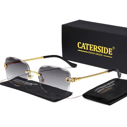 CATERSIDE Retro Sonnenbrille – stilvoll & randlos! Edles Design, sanfter Farbverlauf & UV400-Schutz für ultimativen Look & Komfort. Perfekt für Partys, Fashion & Sonnentage. Setze ein Statement mit purem Luxus!