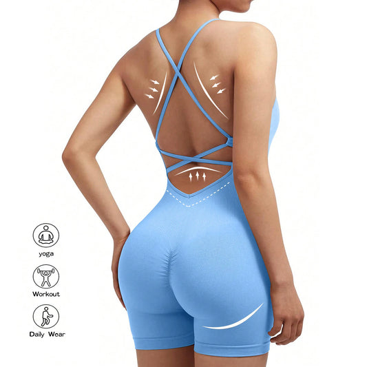 Sexy Workout-Einteiler – Ärmelloser Cami Jumpsuit mit Short