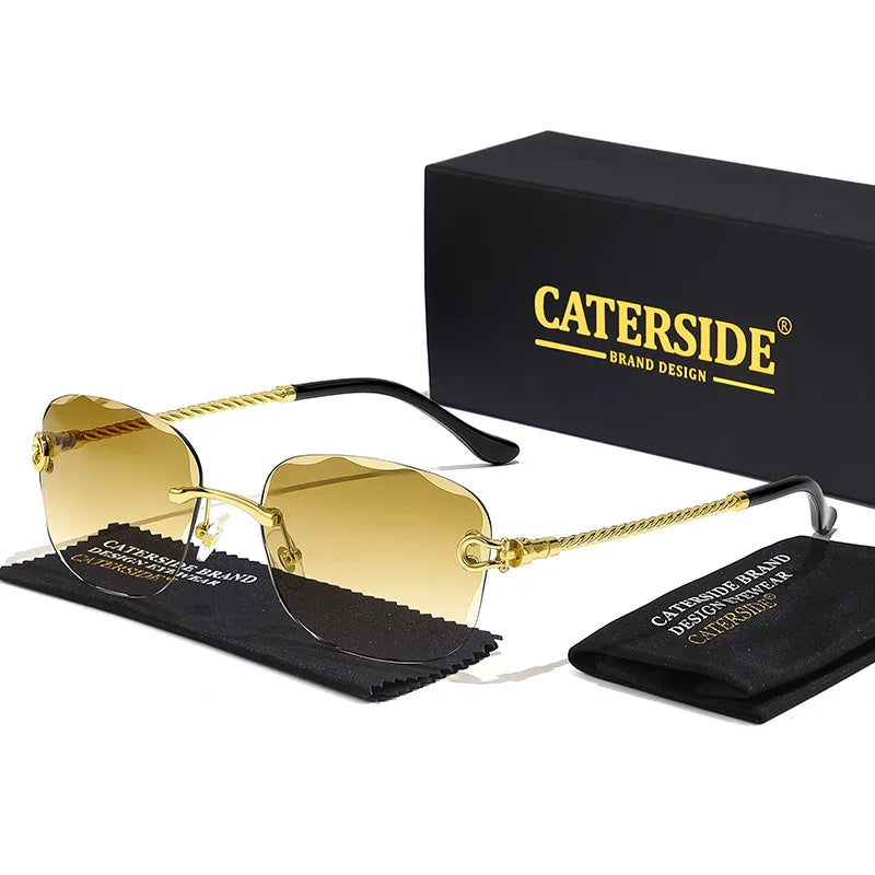 CATERSIDE Retro Sonnenbrille – stilvoll & randlos! Edles Design, sanfter Farbverlauf & UV400-Schutz für ultimativen Look & Komfort. Perfekt für Partys, Fashion & Sonnentage. Setze ein Statement mit purem Luxus!