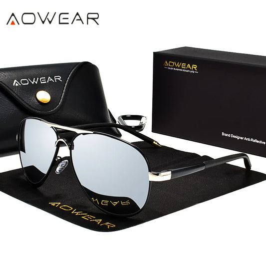 AOWEAR Herren Aviator Sonnenbrille – Stil trifft Funktion! Polarisierte HD-Gläser für klare Sicht, UV400-Schutz für maximale Sicherheit. Leicht, robust & ultrabequem – perfekt für Autofahren, Sport & Alltag. Hol dir jetzt den ultimativen Piloten-Look!