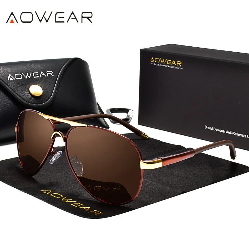 AOWEAR Herren Aviator Sonnenbrille – Stil trifft Funktion! Polarisierte HD-Gläser für klare Sicht, UV400-Schutz für maximale Sicherheit. Leicht, robust & ultrabequem – perfekt für Autofahren, Sport & Alltag. Hol dir jetzt den ultimativen Piloten-Look!