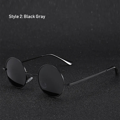 Retro Vintage Round Polarized Sunglasses Men Brand Designer Sun Glasses Women Alloy Metal Frame Black Lens Eyewear Driving UV400