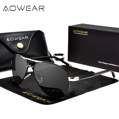 AOWEAR Herren Aviator Sonnenbrille – Stil trifft Funktion! Polarisierte HD-Gläser für klare Sicht, UV400-Schutz für maximale Sicherheit. Leicht, robust & ultrabequem – perfekt für Autofahren, Sport & Alltag. Hol dir jetzt den ultimativen Piloten-Look!